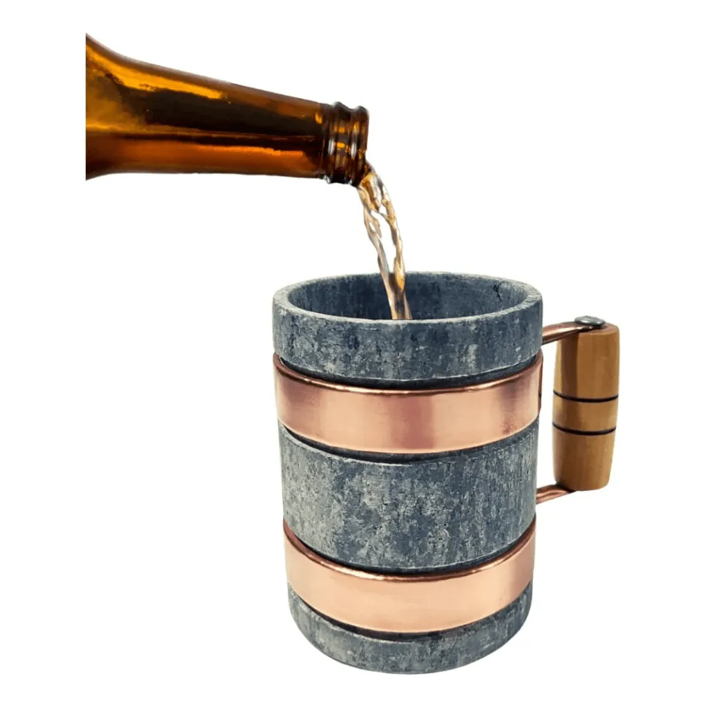 Kit 4 Caneca De Pedra Sabão Com Cobre E Madeira 350ml - Imagem 2