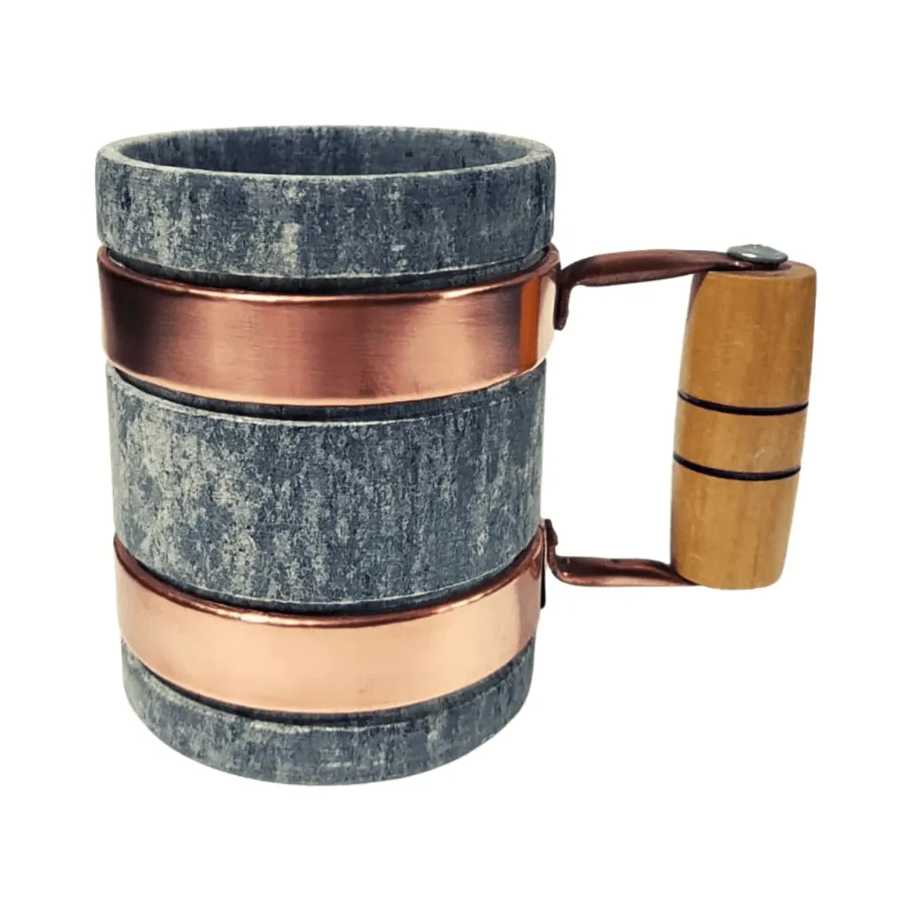 Kit 4 Caneca De Pedra Sabão Com Cobre E Madeira 350ml - Imagem 3