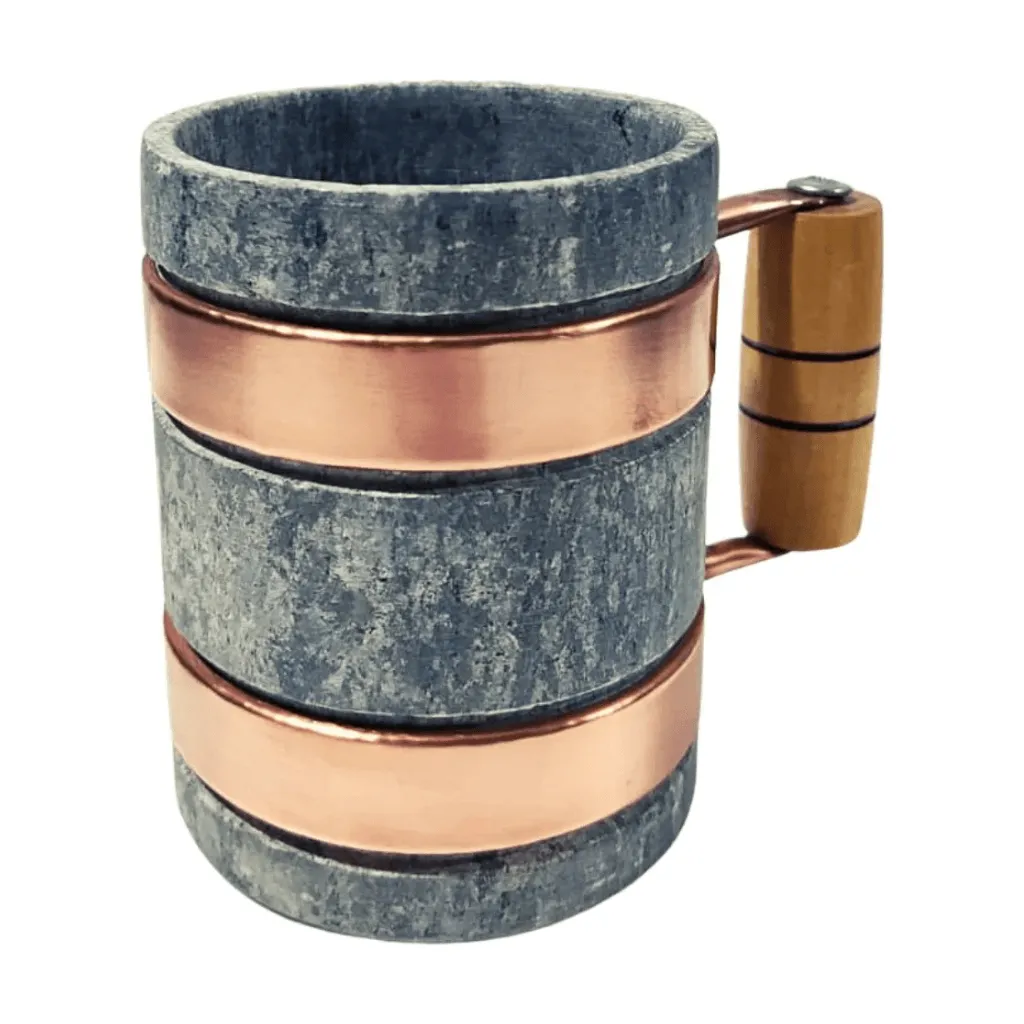 Kit 4 Caneca De Pedra Sabão Com Cobre E Madeira 350ml - Imagem 4