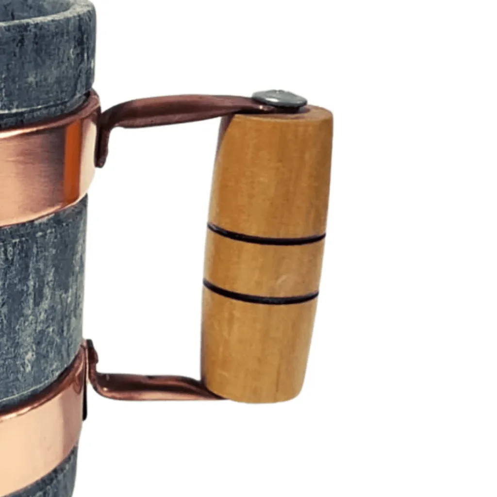 Kit 4 Caneca De Pedra Sabão Com Cobre E Madeira 350ml - Imagem 5